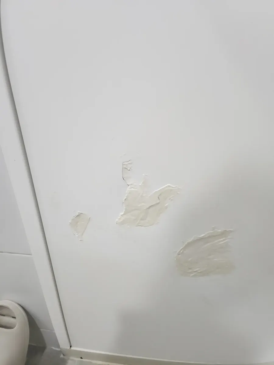화장실 문짝 보수 — 들뜬 겉면 가까이